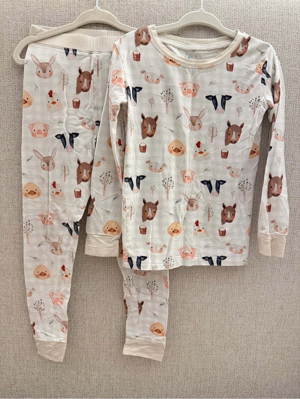 Kids Farm Animal Print Brave Little Ones Pajama Set - Cream LIKE NEW